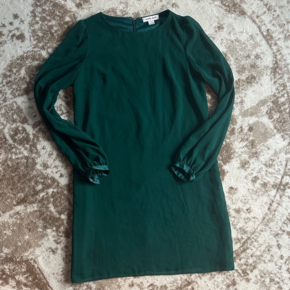 Elegant Long Sleeve Green Dress